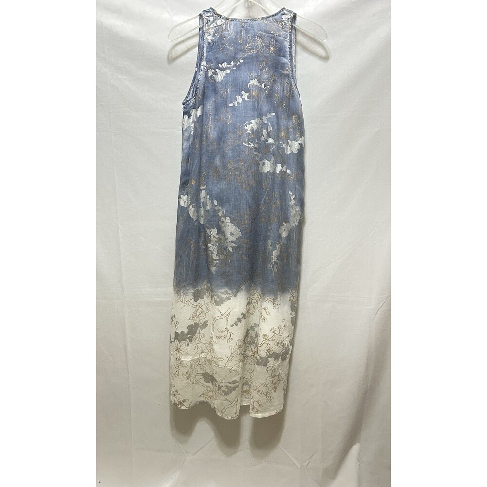 Dolma Womens S/M Blue Sleeveless Cotton Gold Outlined Dress - Picture 10 of 11